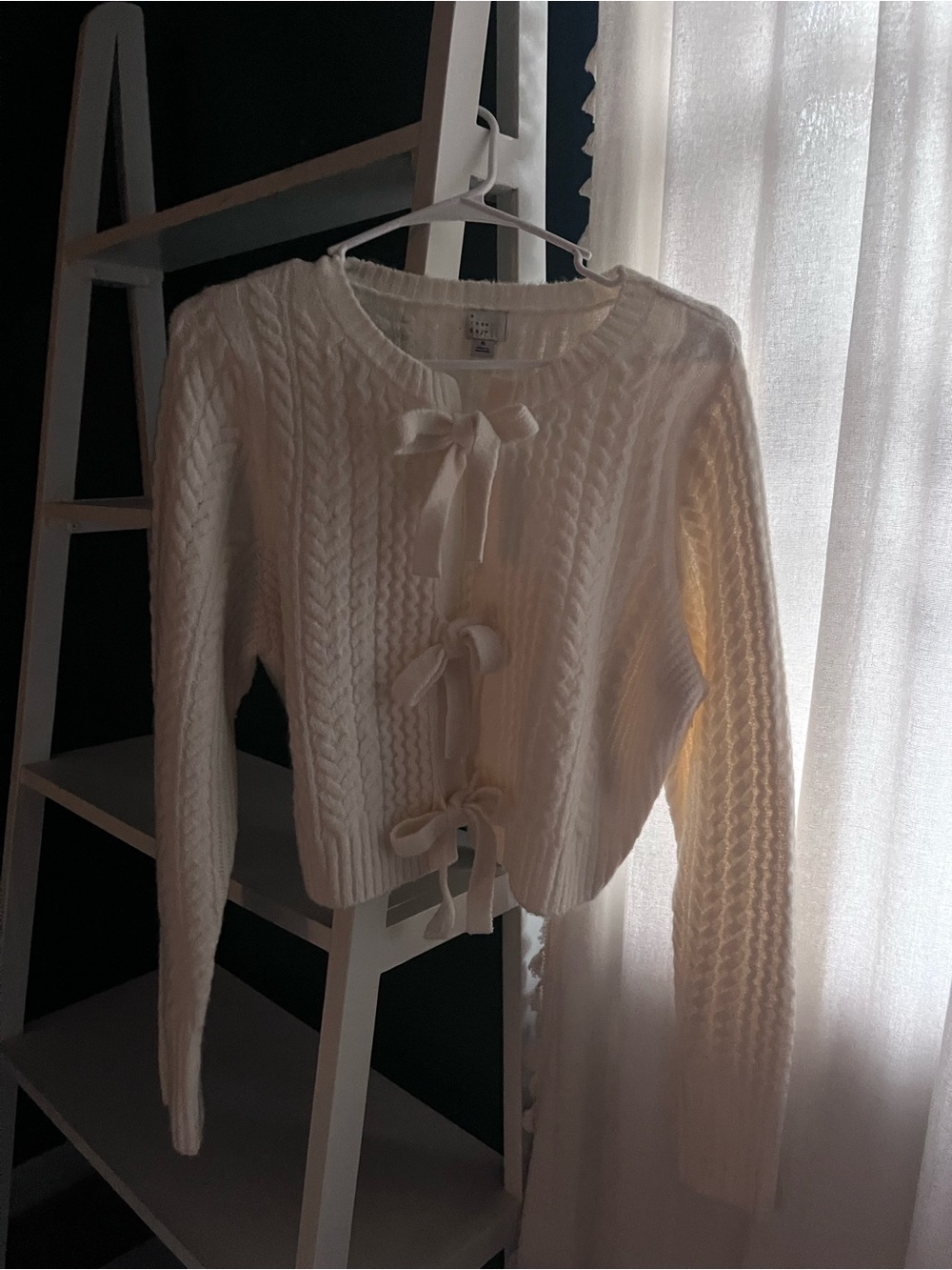 a new day Cream Cable-Knit Bow-Front Cardigan